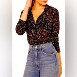 Sheer black blouse with confetti print